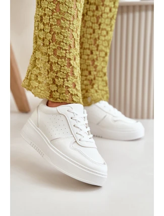 Sneakersy Damskie Na Platformie Z Ozdobnym Sznurowaniem Białe Mistra
