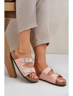 Materiałowe Klapki Na Korkowej Podeszwie Z Klamrami Różowe Atera