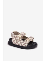 Dziecięce Sandałki Na Rzepy Ze Złotymi Detalami Beżowe Cavina