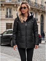 Dámska zimná prešívaná bunda s kapucňou, čierna, FashionStreet TY5950 Dámska zimná prešívaná bunda s kapucňou, čierna, FashionStreet TY5950