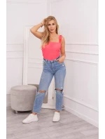 Blúzka s volánikmi bez ramienok ružová neónová Blúzka s volánikmi bez ramienok ružová neónová