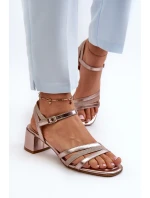 Sandały Damskie Na Niskim Obcasie Z Eko Skóry Sergio Leone SK046 Różowe Złoto