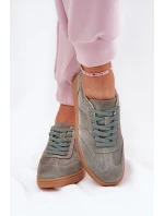 Zamszowe Niskie Sneakersy Damskie Zielone Paliana