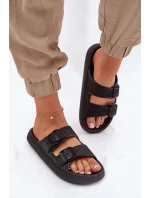 Klapki Damskie Na Platformie Z Klamrami Czarne Nitiana