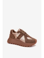 Zamszowe Sneakersy Damskie Ocieplane Na Platformie Big Star OO274A218 HI-POLY SYSTEM Brązowe