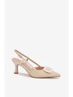 Dámské sandály na podpatku s ozdobným prvkem Béžové Eslina