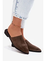 Kožené semišové pantofle Mule dámské ploché D&A JC61-1004 khaki