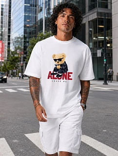 Pánske oversize tričko s medvedíkom a nápisom biele FashionStreet NX1025R