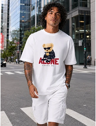 Pánske oversize tričko s medvedíkom a nápisom biele FashionStreet NX1025R Pánske oversize tričko s medvedíkom a nápisom biele FashionStreet NX1025R