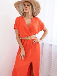 Dlhé šaty s ozdobným pásom tmavo oranžové