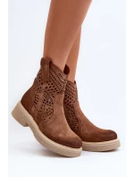 Zazoo Dámske semišové čižmy na plochom podpätku, ažurové, hnedé Zazoo Dámske semišové čižmy na plochom podpätku, ažurové, hnedé