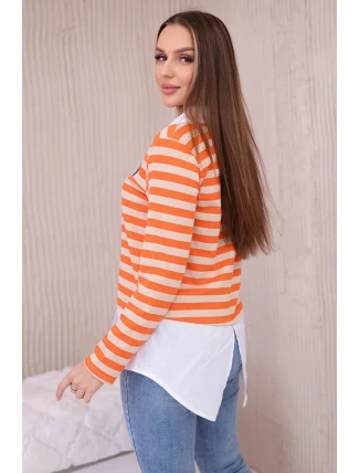 Pruhovaná bavlnená blúzka s golierom oranžová+béžová