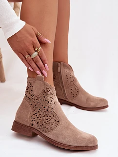 Dámske perforované členkové topánky HY61-8026 Beige - S.Barski