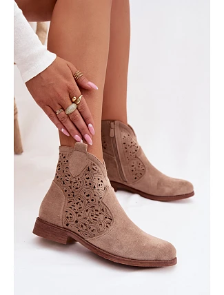Dámske perforované členkové topánky HY61-8026 Beige - S.Barski
