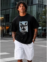 Pánske bavlnené tričko nadmernej veľkosti s čiernou potlačou FashionStreet NX1017R Pánske bavlnené tričko nadmernej veľkosti s čiernou potlačou FashionStreet NX1017R
