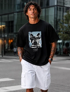 Pánske bavlnené tričko nadmernej veľkosti s čiernou potlačou FashionStreet NX1017R