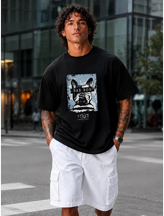 Pánske bavlnené tričko nadmernej veľkosti s čiernou potlačou FashionStreet NX1017R Pánske bavlnené tričko nadmernej veľkosti s čiernou potlačou FashionStreet NX1017R