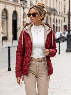 Dámska prešívaná prechodná bunda s kapucňou, bordová, FashionStreet TY5885