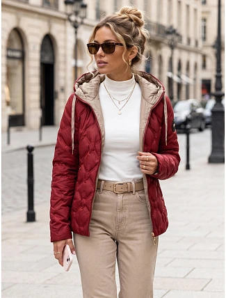 Dámska prešívaná prechodná bunda s kapucňou, bordová, FashionStreet TY5885 Dámska prešívaná prechodná bunda s kapucňou, bordová, FashionStreet TY5885
