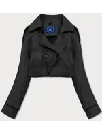 Čierny dvojradový kabát s opaskom (AG3-011)