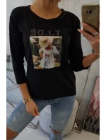 Blúzka s potlačou Tide čierna Blúzka s potlačou Tide čierna