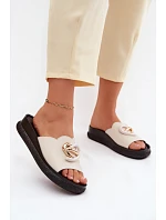 Kožené pantofle s ozdobným detailem S.Barski KV61-6046 Béžové