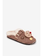 Dámské pantofle s ozdobami a přezkou vyhřívané kožešinou hnědé Thalora