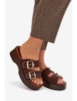 Dámské pantofle na platformě se zlatými sponami čokoládové Renelisse