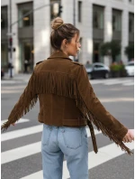 Dámska semišová bunda so strapcami hnedá FashionStreet TY5582