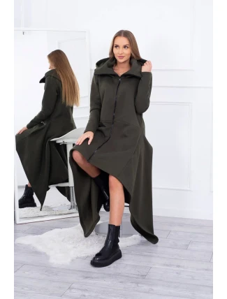 Zateplené šaty s dlhšími bokmi khaki