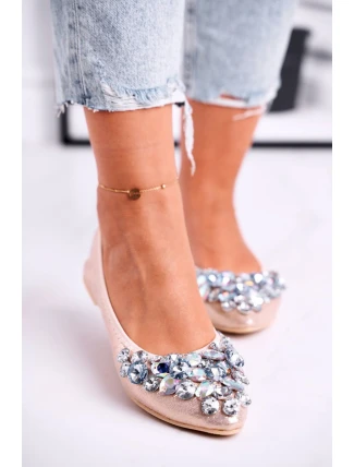 Skórzane Baleriny z Kamieniami Złote Crystal