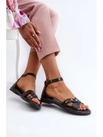 Zazoo 40378 Płaskie Skórzane Sandały Damskie Czarne Zazoo 40378 Płaskie Skórzane Sandały Damskie Czarne