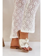 Klapki Z Ozdobą Skóra Naturalna Zazoo 3667 Białe