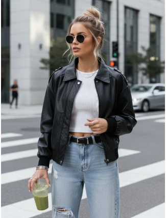 Dámska kožená bunda bomber black FashionStreet TY5566