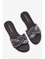 Ozdobené pantofle na nízkém podpatku Černé Dovima