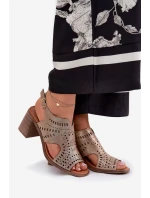 Ażurowe Sandały Damskie Na Słupku Złote Tosine