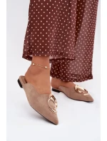 Dámské nazouváky Mule s ozdobným zlatým detailem tmavě béžové Galvella