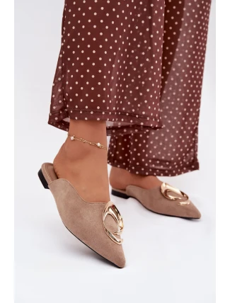 Dámské nazouváky Mule s ozdobným zlatým detailem tmavě béžové Galvella