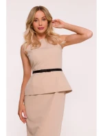 S427 Peplum šaty - béžové