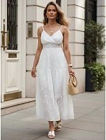 Bavlnené maxi šaty bez ramienok biele FashionStreet EY2679 Bavlnené maxi šaty bez ramienok biele FashionStreet EY2679