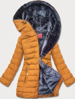Dámska zimná bunda z umelej kožušiny tmavo žltá (m-13)