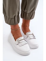 Lekkie Mokasyny Damskie Skórzane Na Platformie Białe S.Barski LR590