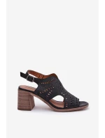 Ażurowe Sandały Damskie Na Słupku Czarne Tosine