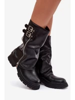 Dámské kotníkové boty s obráceným límcem zateplené s přezkami černé Salarie