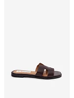 Dámske žabky s výrezmi Flat Chocolate Imitation Leather Santoria