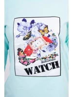 Blúzka s 3D grafikou hodiniek v mätovej farbe