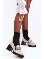 Botki Damskie Ze Skarpeta Na Obcasie Beżowe S.Barski MR870-41