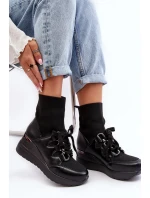 Damskie Botki Na Koturnie Ze Skarpetą Czarne Helladina