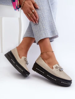 Błyszczące Mokasyny Damskie Skórzane Na Platformie S.Barski LR400 Złote