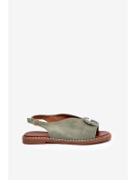 Płaskie Sandały Z Ozdobą Zielone Haliones